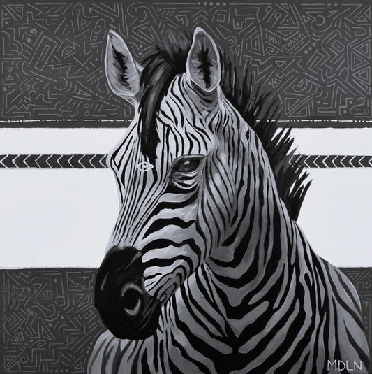 Zebra animal print on canvas in black and white