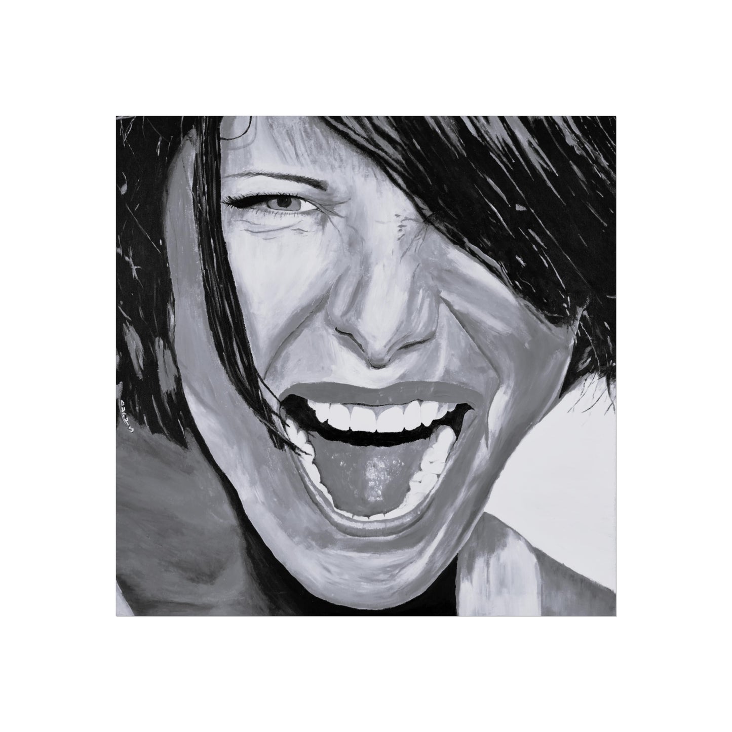 Black and White giclee art print of a passionate woman showing emotion