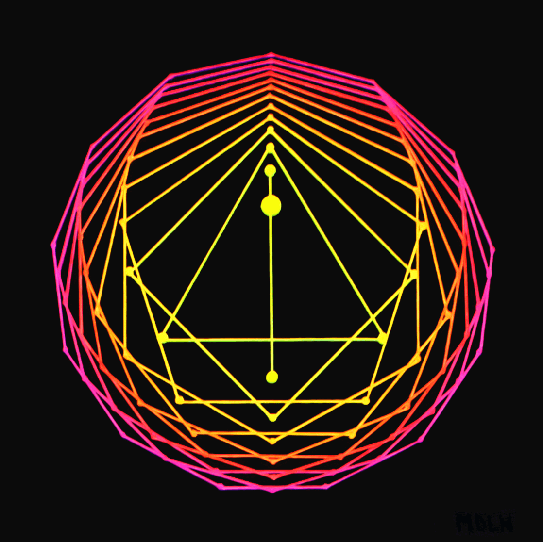 Canvas print of an original acrylic painting of sacred geometry art in pink/orange/yellow tones