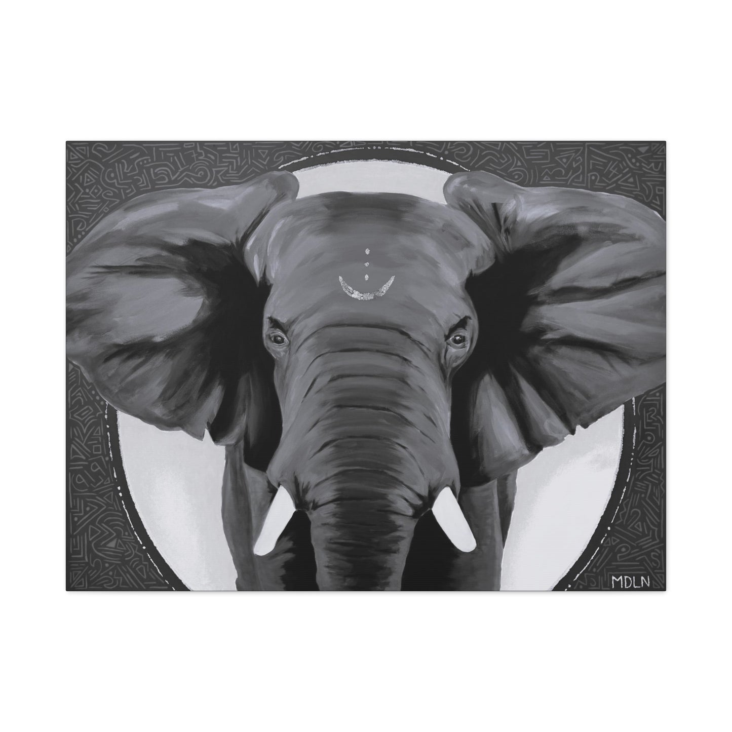 Black and white African elephant art print on canvas