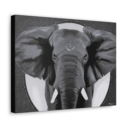 Black and white African elephant art print on canvas