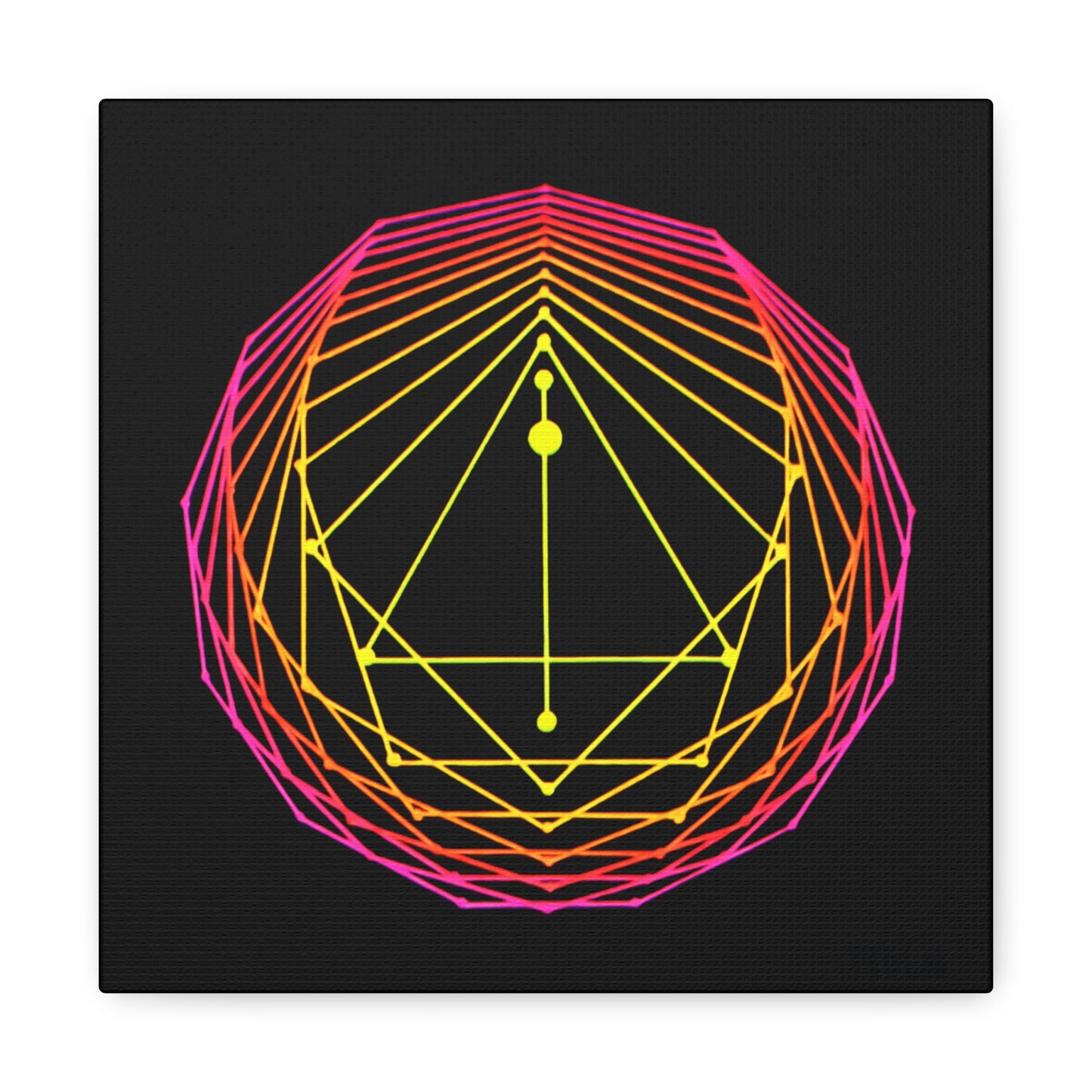 Canvas print of an original acrylic painting of sacred geometry art in pink/orange/yellow tones