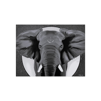 African elephant art print in black and white