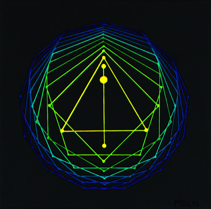 Sacred Geometry Art Original Acrylic Painting in neon yellow, green and blue 