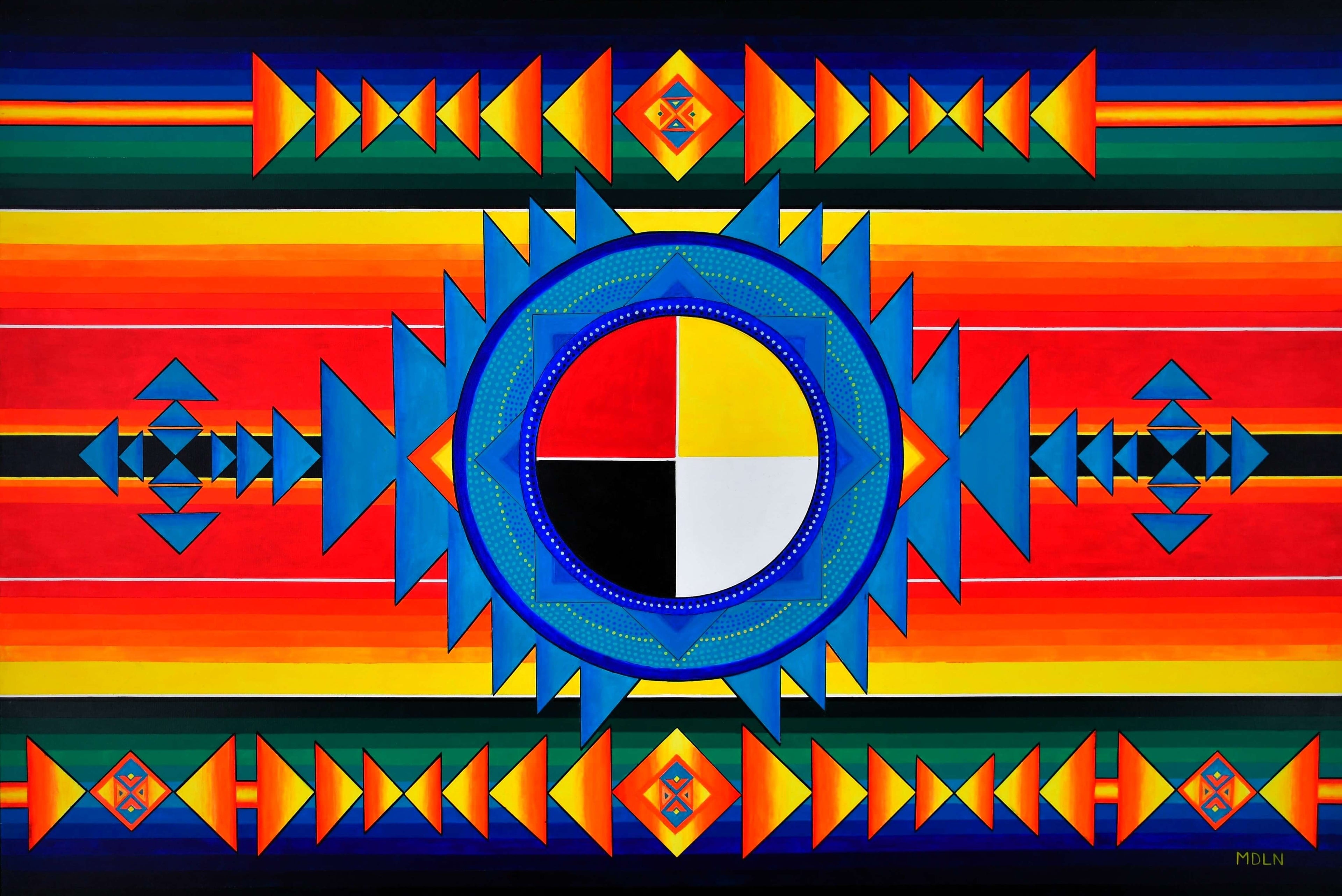 Original Acrylic Painting of Indigenous Medicine Wheel art in bright colors